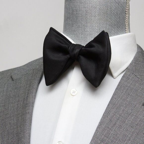 Men's Self tied Bow Tie Black Big Butterfly Bow‎ tie Silk Linen Pin Strip…